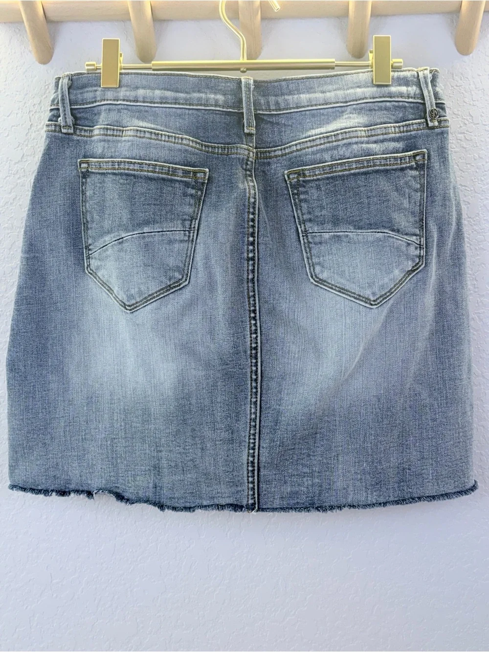 Driftwood Stef Embroidered Denim Raw Hem Mini Skirt 28